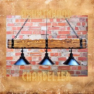 Wood Beam Pendant Light - Chandelier Farmhouse - Rustic Ceiling Lighting - Indoor Lamp - Industrial
