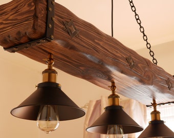 Araña de madera 3 luces colgantes de loft urbano - Etsy México
