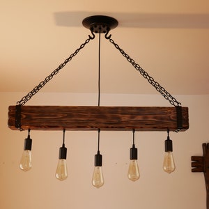 Wooden Chandelier - Beam rustic Chandelier - Industrial Lighting - Bar Restaurant Chandelier - Reclaimed Wood Beam - Edison Bulb Ceiling image 6