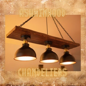 Wood Beam Chandelier 3 Lights loft Chandelier Modern Restaurant lighting Natural Wood Handmade Design Rustic Lamps
