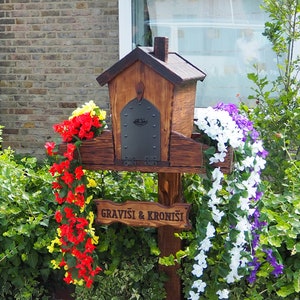 Post gemonteerde brievenbus, huisnummers, brievenbus, nieuw huis, handgemaakte houten brievenbus, brievenbus