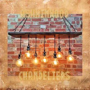 Wood Chandelier 7 Pendant Lights Industrial Wooden Light Fixture Farmhouse Lighting Vintage Ceiling Lamp