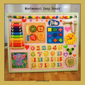 Montessori Busy Board 1 2 3 Year Old / Baby Girl Gift /  For Toddlers Gifts / For Kids / Wooden Activity Toy / Sensory board