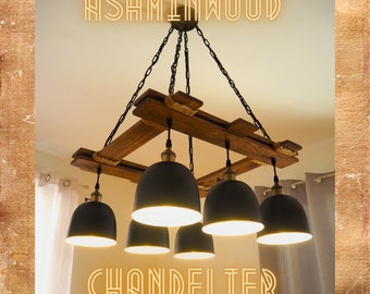 Rustic Light Fixture - Ceiling Pendant Light - Rustic Lighting - Industrial - Wood Chandelier - Farmhouse Light - Kitchen Chandelier - Shade