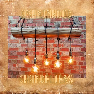 Wood Beam Chandelier 5 Pendant Lights Oak Beam Ceiling Lights Pendant Lighting Rustic Farmhouse Light Fixture Wooden Lamp