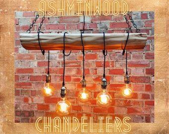 Wood Beam Chandelier 5 Pendant Lights Oak Beam Ceiling Lights Pendant Lighting Rustic Farmhouse Light Fixture Wooden Lamp