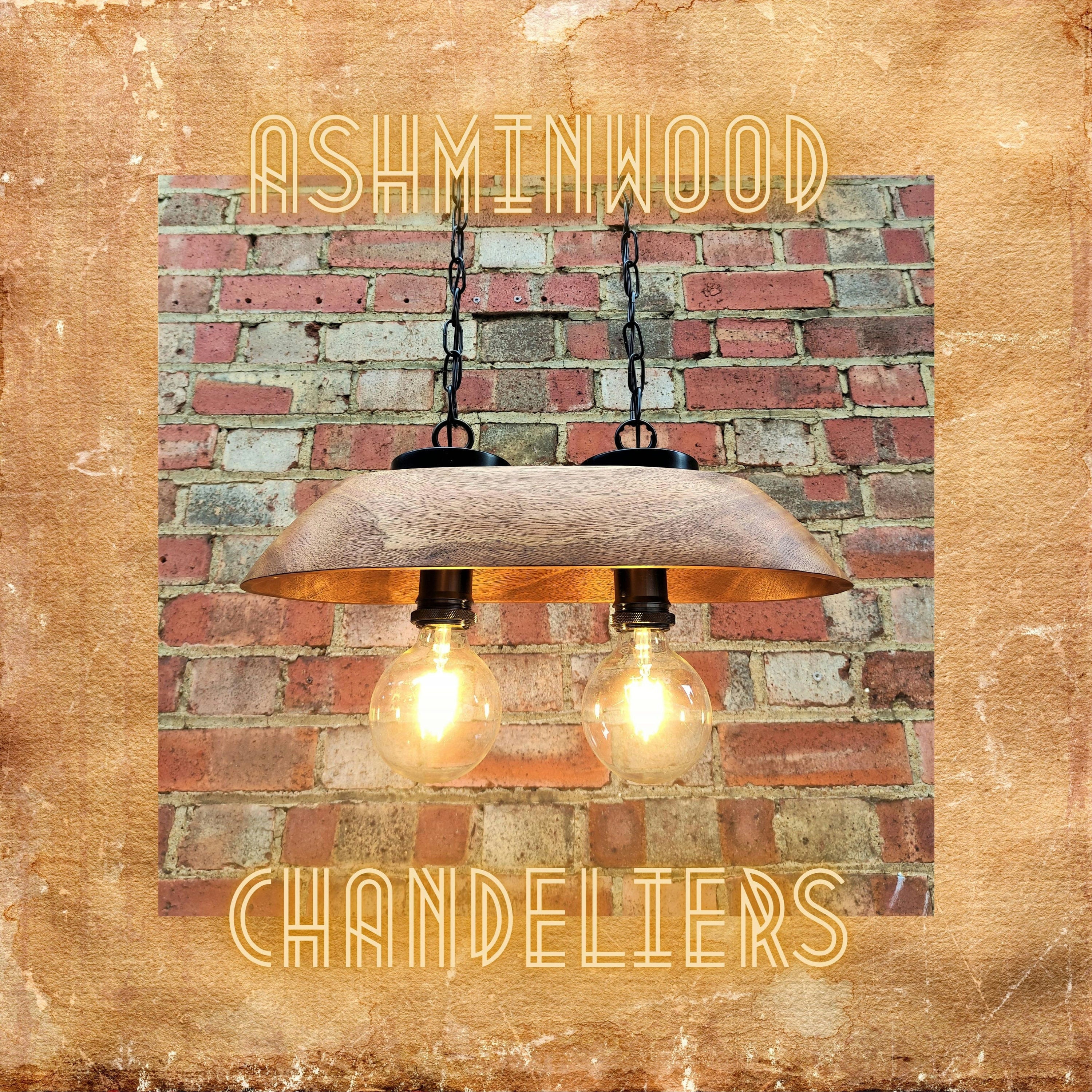 Wood Pendant Light / Wood Lamp 2 Bulbs / Chandelier Lighting / Ceiling Light / Night Light / Wood Chandelier / Wood Lampshade
