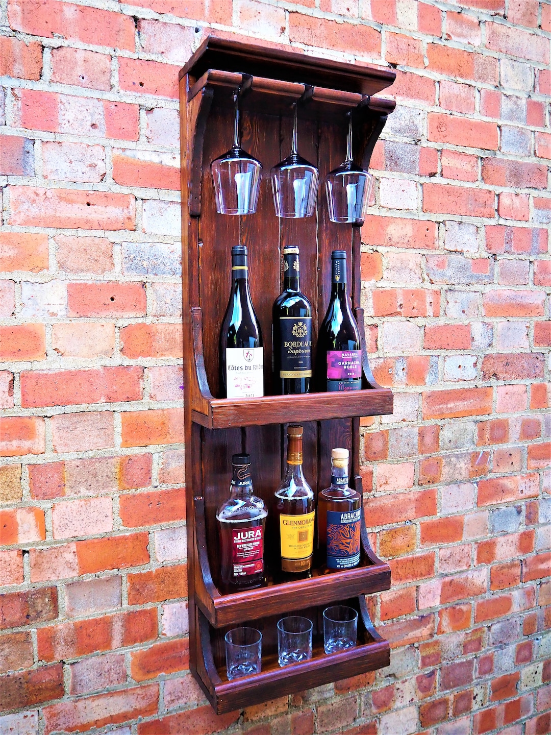 Wood Wine Rack - Alcohol Bar -wine Glass Rack - Mounted Whiskey Bar ...