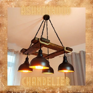 Rustic Chandelier - Hanging Light Fixture - Wood Chandelier - Farmhouse Lights - Industrial Style Lighting - Bar Restaurant Chandelier