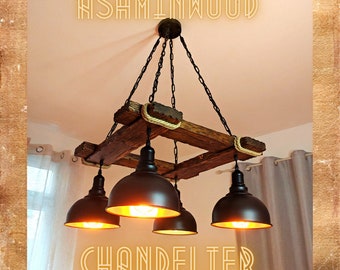 Lámpara de araña rústica - Lámpara colgante - Lámpara de araña de madera - Lámparas de estilo rústico - Iluminación de estilo industrial - Lámpara de araña para bar y restaurante