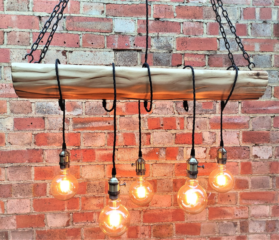 Wood Beam Chandelier 5 Pendant Lights Oak Beam Ceiling Lights Etsy