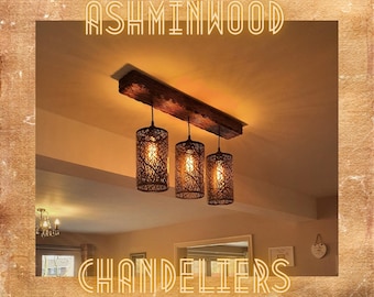 Farmhouse wood pendant light fixture / 3 pendant lights rustic kitchen island light / farmhouse chandelier/patio lighnts/Bar lighting
