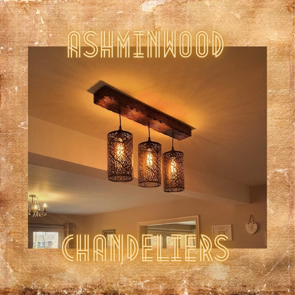 Farmhouse wood pendant light fixture / 3 pendant lights rustic kitchen island light / farmhouse chandelier/patio lighnts/Bar lighting