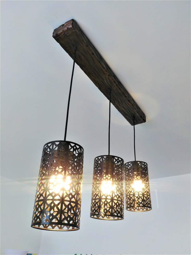 Farmhouse Wood Pendant Light Fixture / 3 Pendant Lights Rustic Kitchen ...
