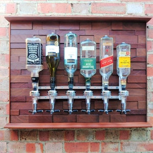 Home Whiskey Bar/Wood Wall Art/Alcohol Dispenser/Whiskey Dispenser/Gift For Him/Gift For Mens/Wall Mounted Bar Shelves/ 6 bottle Holder
