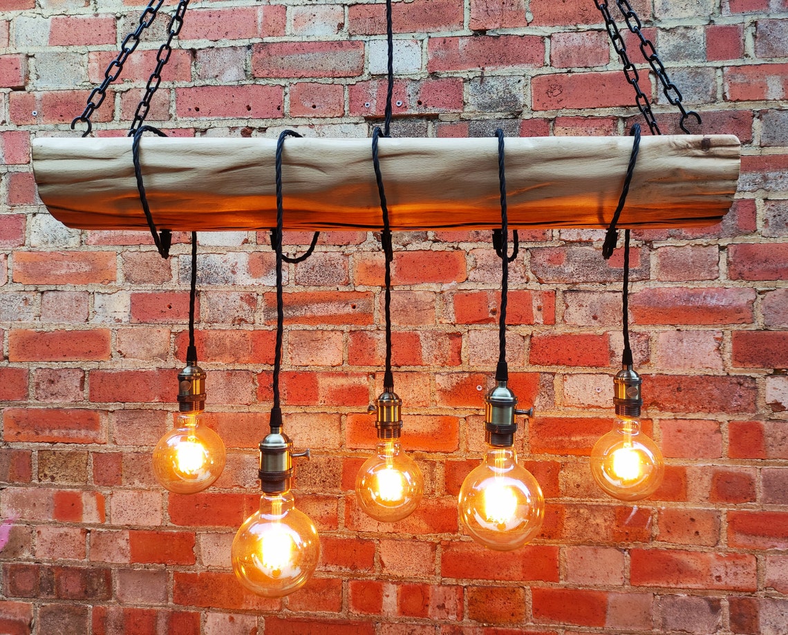 Wood Beam Chandelier 5 Pendant Lights Oak Beam Ceiling Lights Etsy