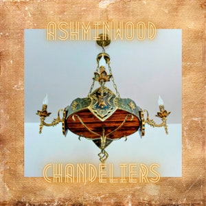 Wrought Iron & Wood Chandelier - 4 candle Lights - Chandelier Lighting - Handmade Iron Chandelier - Metal Lights