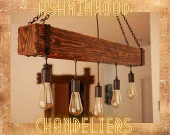 Wooden Chandelier - Beam rustic Chandelier - Industrial Lighting  - Bar Restaurant Chandelier -  Reclaimed Wood Beam - Edison Bulb Ceiling