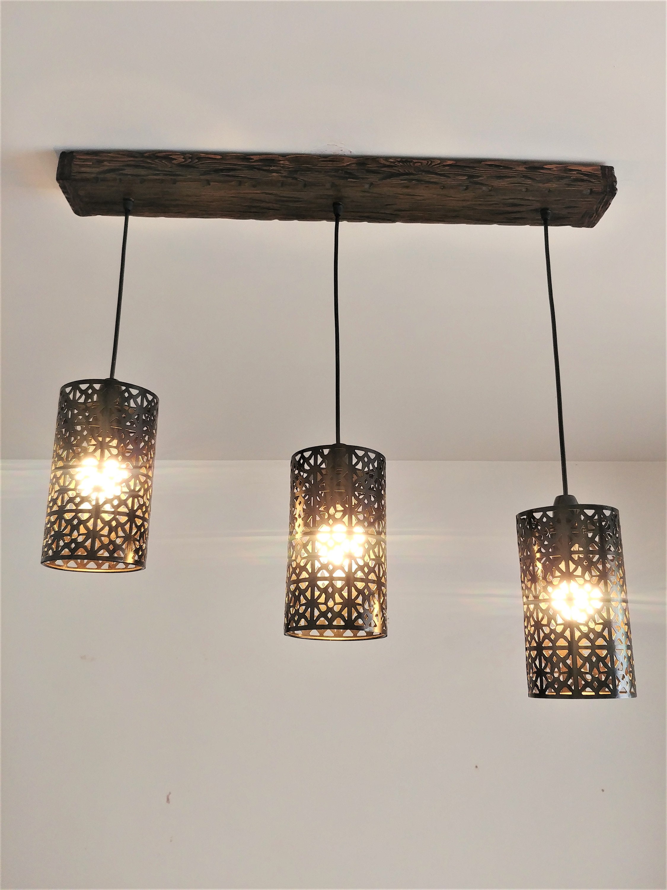 Island Pendant Light | ndustrial Rustic Suspension Iron 3  3-PC Rustic Pendant Lights NIB main image 1