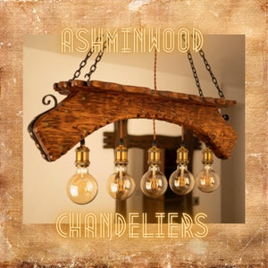 Wooden Beam Chandelier 5 Pendant Lights Urban loft Chandelier Modern Restaurant lighting Natural Wood Handmade Design Rustic Edison Lamps