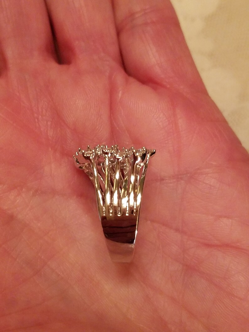 8 Size White Topaz Gemstone 7 Ribbed Open Wide Band Sterling Silver Filled 2.5 ct