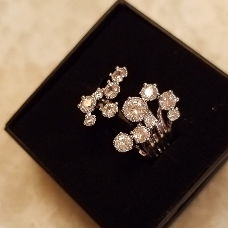 8 Size White Topaz Gemstone 7 Ribbed Open Wide Band Sterling Silver Filled 2.5 ct
