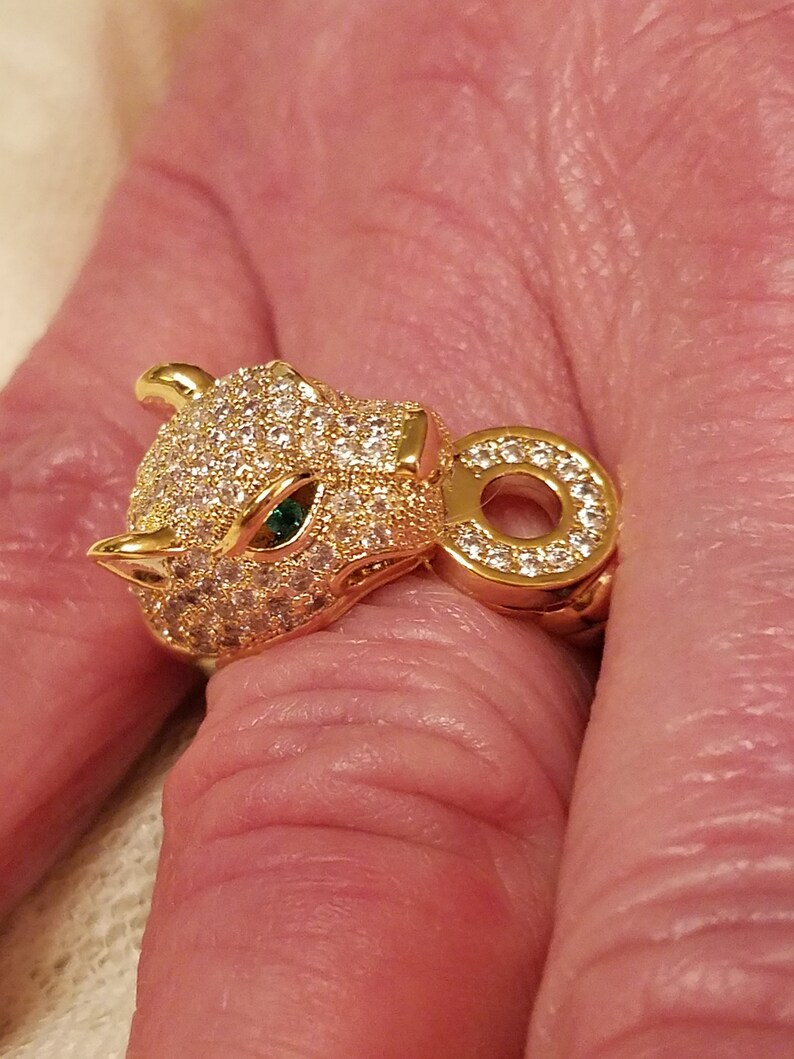 Gatsby 18k Yellow Gold Plated Panther Ring w White Sapphire /& Emerald Quartz Gemstones Ring Size 8