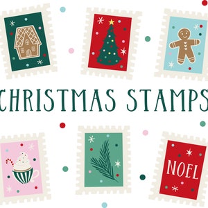 Sellos de Navidad / Imágenes prediseñadas de sellos / Imágenes prediseñadas de vacaciones / Sellos postales / Ilustración de sellos / Navidad / Caprichoso