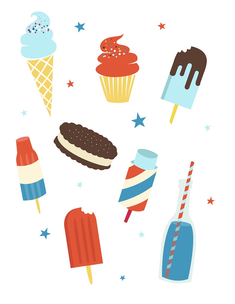 Summer Sweets Clipart 4th of July Clipart Summertime Ice Cream Independence Day Stickers Soda Pop Digital Download