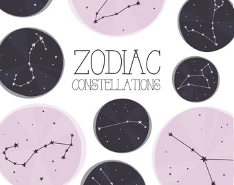 Zodiac Clipart / Zodiac Constellation / Astrology Art / Planner Stickers / Digital Download / Constellations Clipart