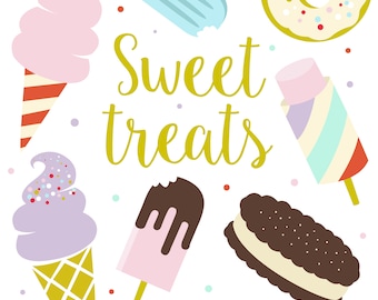 Sweet Treats Clipart / Summer Clipart / Ice Cream / Dessert Clipart / Donuts / Digital Download /  Cute Food