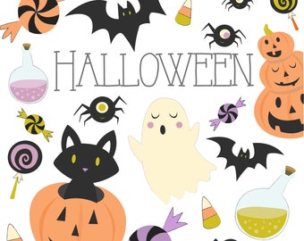 Halloween Clipart / Cute Pumpkins Clipart / Ghost Illustration / Halloween Stickers / Trick or Treat / Cute Candy Corn / Halloween