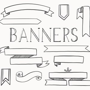Banner Doodles / handgezeichnete Banner ClipArt / Banner ClipArt / Blog Bilder / digitaler Download / schwarz und weiß Doodles /