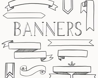 Banner Doodles / Hand Drawn Banner Clip Art / Banner Clip Art / Blog Images / Digital Download / Black and White Doodles /