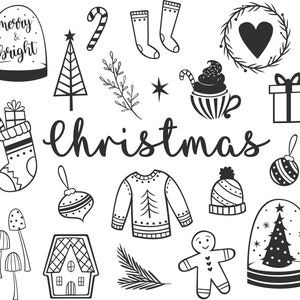 Christmas Doodles Clipart / Christmas Graphics / Cozy /  Holiday Clipart / Digital Download / Christmas Trees / Holiday Art / Christmastime