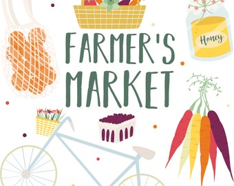 Farmer's Market / Market Clipart / Fresh Produce / Digital Download / Fruits & Veggies / Farm Clipart