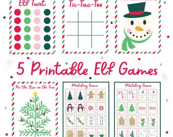 5 Printable Elf Games / Digital Download / Christmas Elf Props / Elf Holiday Activities / Christmas Printables for Kids / Elf Bundle