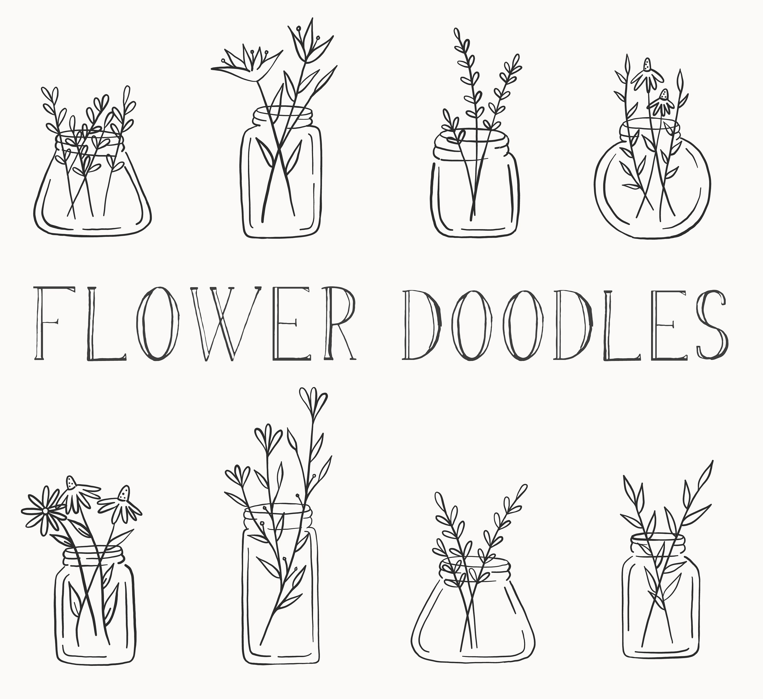 Flower Doodle Clip Art Hand Drawn Flowers Flowers in Jars