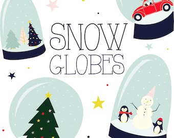 Snowglobe Clipart / Cute Snowglobes / Winter Clipart / Digital Download / Snowmen / Holiday Art / Merry Christmas