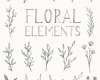 Floral Elements / Hand Drawn Flowers / Floral Clip Art / Summer Illustrations / Digital Download / Flowers