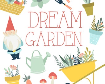 Garden Clipart / Cute Gnome Clipart / Flower Illustrations / Digital Download / Succulents / Veggies Clipart / Floral Art