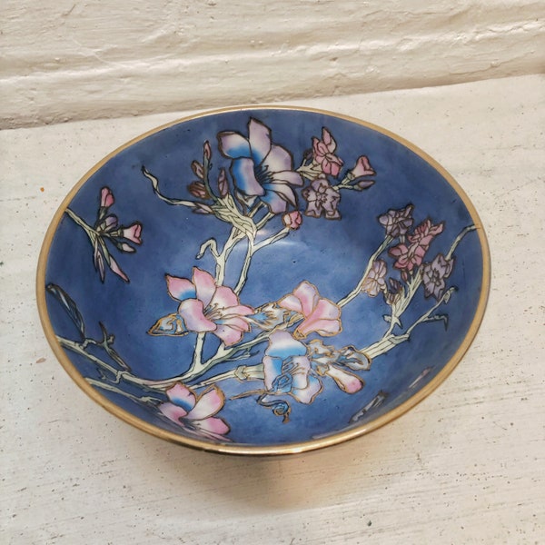 Chinese Ornamental Decorative Bowl In Blue, Pink & Gold, Vintage Oriental Floral Homewear