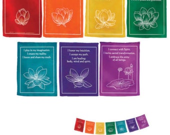Prayer Flags Chakra Healing Affirmation Flags-Large 7 Rolls 100% Cotton Healing Lotus 7 Mantra Hand Made Nepal