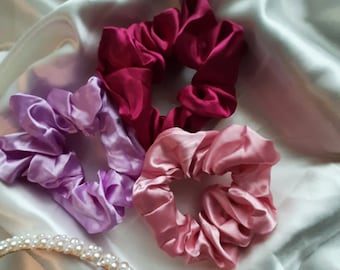 Set of 3 Scrunchies, Satin Silk Anti frizz hair band, headbands Gift for Her