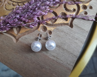 Boucles d'oreilles en argent sterling 925 avec perles ivoire, cadeau pour elle