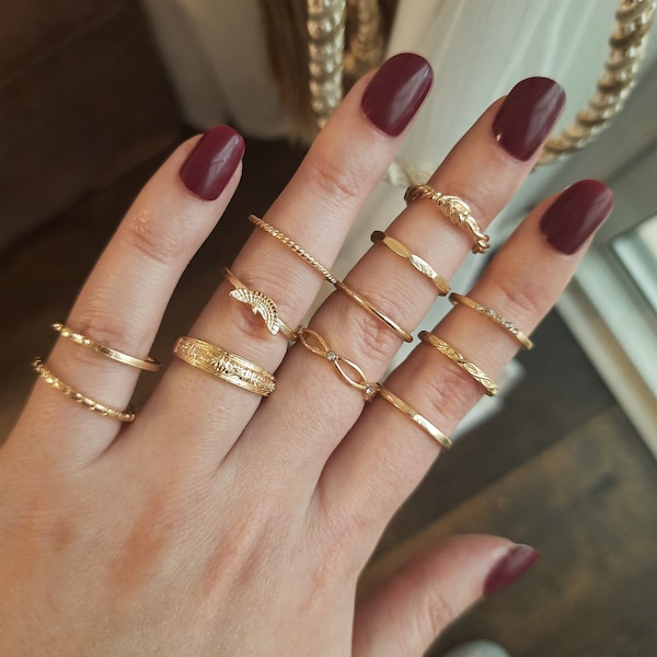 12 Stück vergoldet Boho Stapelbar Knuckle Vintage Ring Set Sommer Ferien mit irisierendem Stein, Boho, Hippie Geschenk für Sie