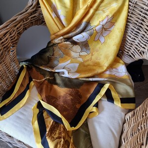 SALE 100% Silk Yellow and Black with Grey Elements 180cm90cm Elegant Gift Designer Gift for Her zdjęcie 8