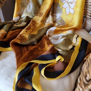 SALE 100% Silk Yellow and Black with Grey Elements 180cm90cm Elegant Gift Designer Gift for Her zdjęcie 7