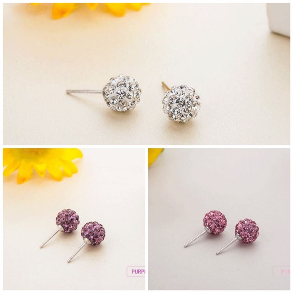 VENTE Shamballa Silver Purple & Pink Crystal Glitter Bling Ball Stud Boucles d'oreilles Taille 6 8 mm 925 Sterling Silver The Perfect Mums, Wives