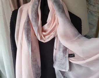 SALE 100% Silk Baby Blush Pink with Grey Element Scarf 180cm*90cm Elegant Gift Designer Gift for Her